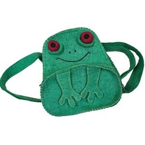 Hand Felted Frog Backpack Kids Children Green zipper pockets adjustable straps